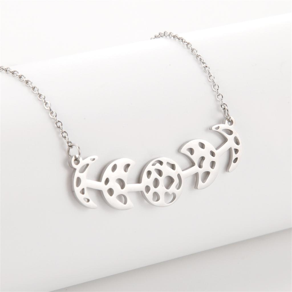  Moon Phase Pendant Necklace for Women Stainless Steel Gold Silver Color Charm Witch Crescent Moon Amulet Jewelry Gift