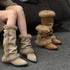 High-value Belt Buckle Pile Snow Boots Autumn and Winter Muffin Thick-bottomed Suede Warm Thickened Fluffy Short Boots Women