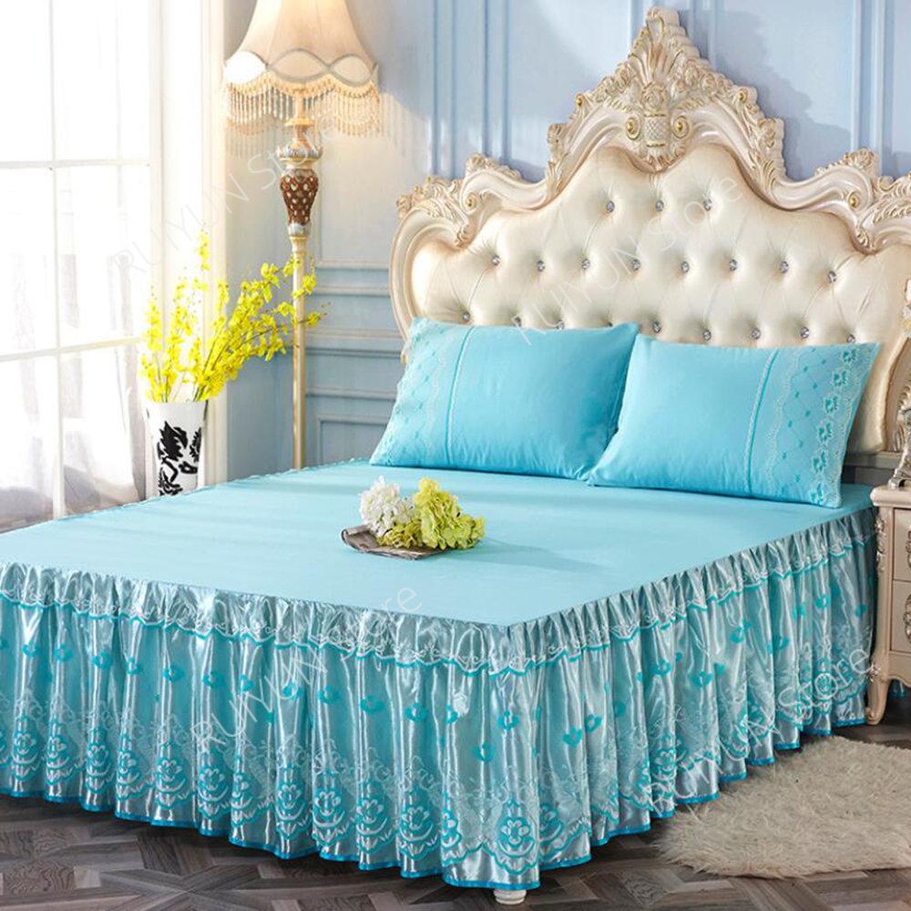Princess Lace Bed Skirt Floral Embroidery Bed Skirt Non-slip Bed Cover Queen King Bedspread Bedding Mattress Cover Bedding Decor