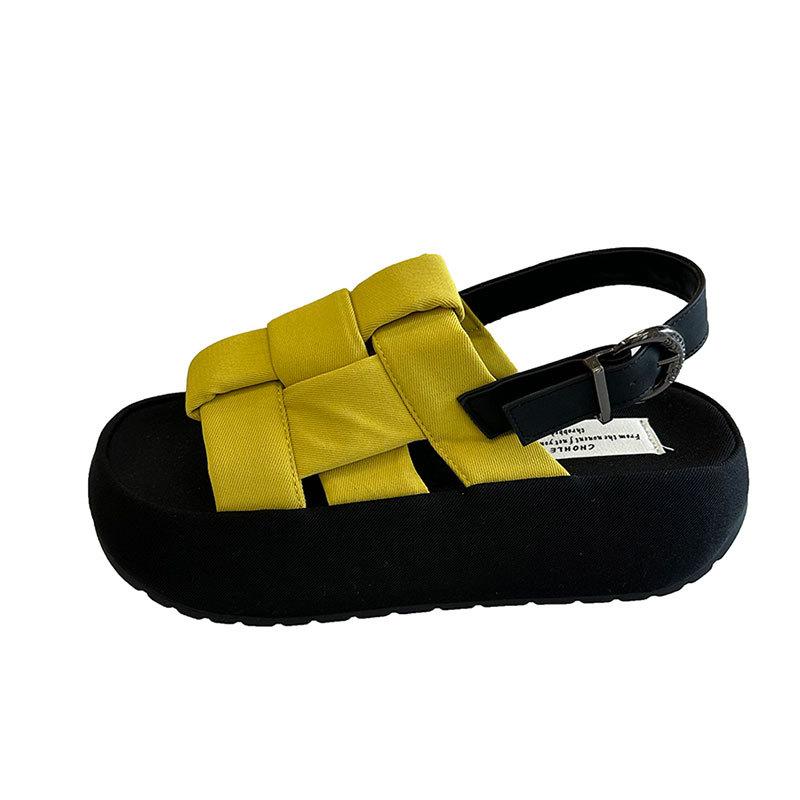 Super fire woven platform sandals women's summer new with skirt non-slip open-toed beach Roman shoes