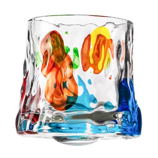 Rotating Whiskey Glass Hand Painted Swivel Tumbler with 360-degree Spinning E