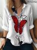 Women's Long Sleeved Lapel Button Up Blouse Autumn Butterfly Pattern Printed Casual Shirts New Loose Daily Women's Tops