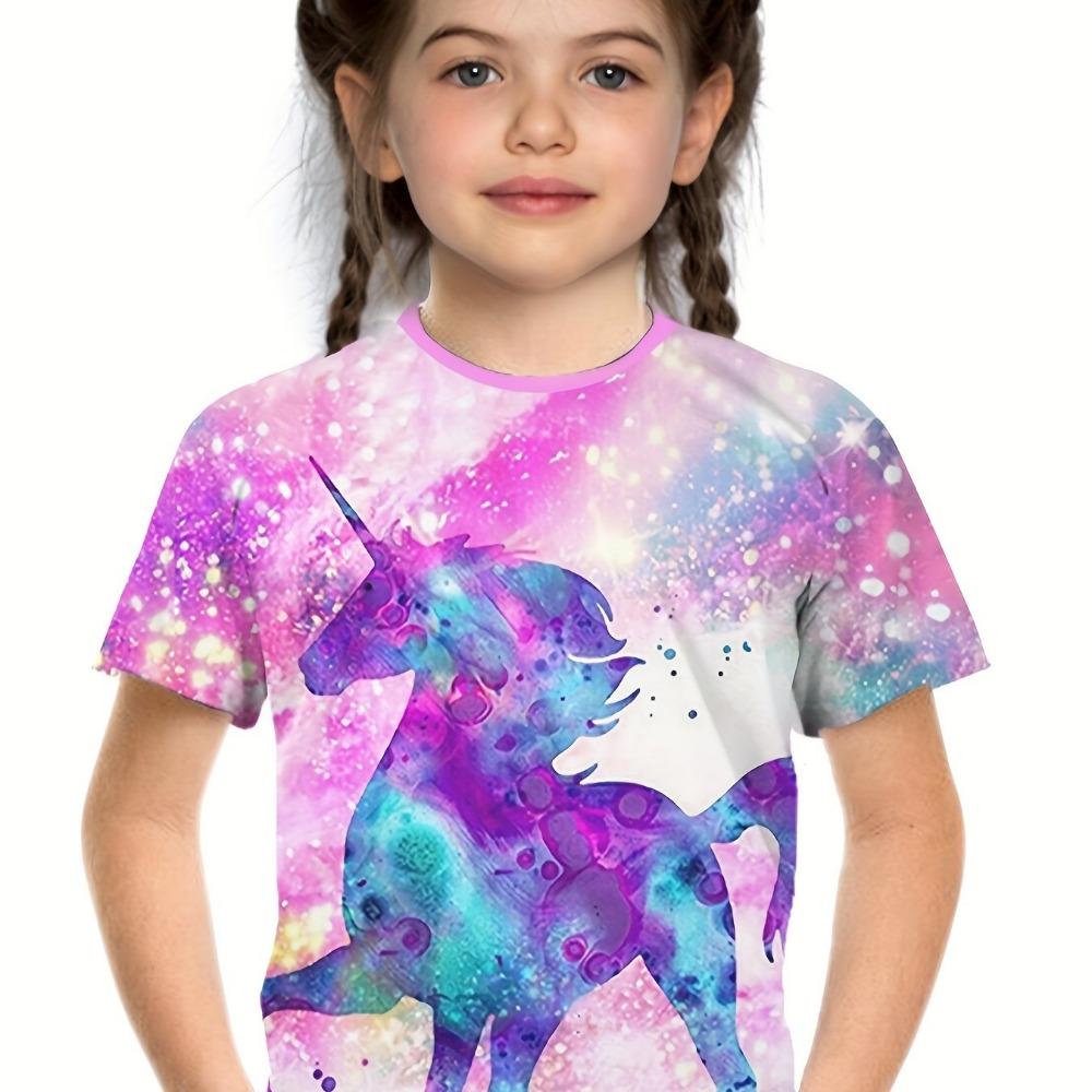 Children's Clothing Girl T-Shirt Short Sleeve Children Top Cartoon 3D Print Round Neck Kids Summer Clothes Casual Girls Clothes