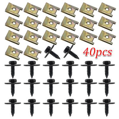 40Pcs Car Fender Bumper Cross Head Screws Chassis Engine Guard Metal Nut/Screw Washers U-shape Clip For BMW E46 E92 E90 F10