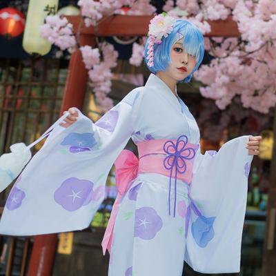 Anime Women Cosplay Kimono 6ks Sady Rem Cosplay Šaty Dámské oblečení Od nuly Ram Kimono Yukata Rem Cosplay