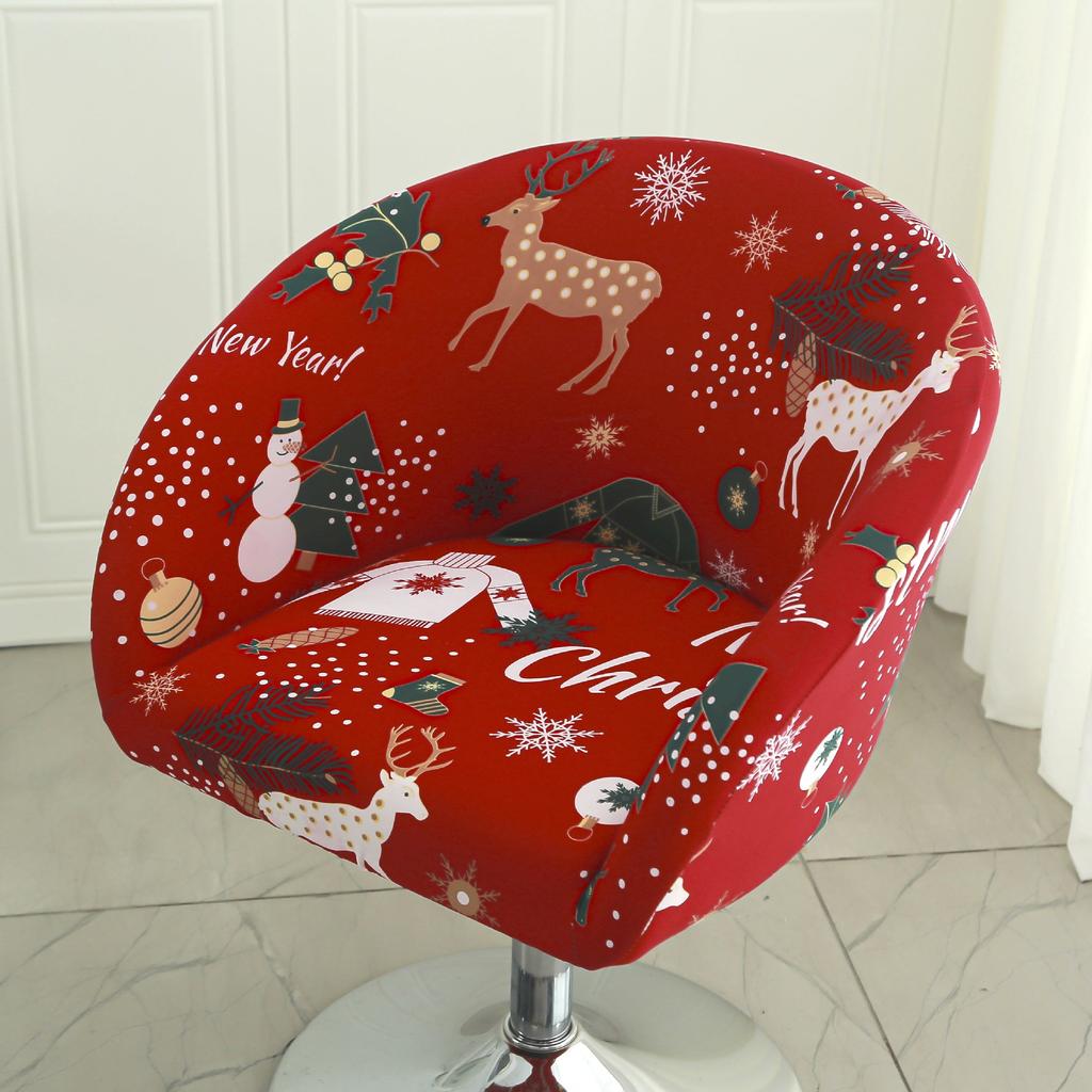 Dustproof Curved Chair Cover Short Back Printed Arc Armchair Slipcovers Dining Chairs Covers Elastic Natal Pokrowiec Na Krzeslo