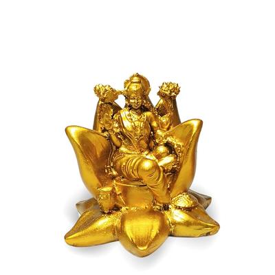 'Lakshmi avec Lotus' Or Antique Résine Figurine Idole Statue Laksmi Pièce de Décoration pour Mandir Décoration de Maison, Hauteur 3 Pouces, Religieux