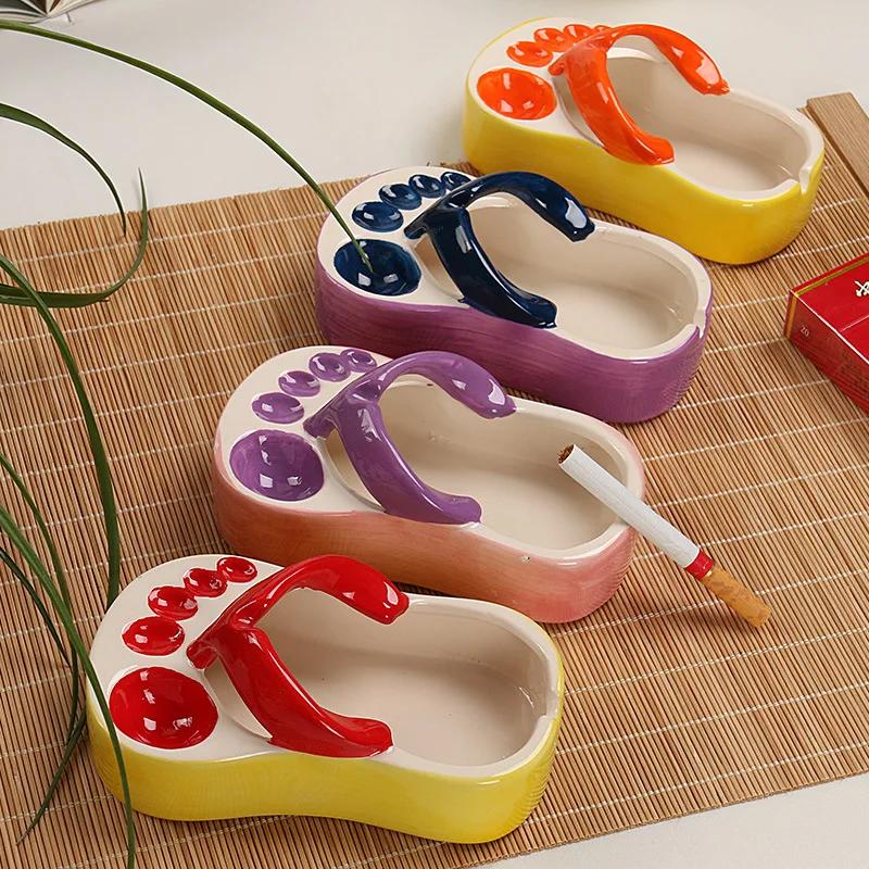 Cute Food Servering Bowl Ceramic Slipper Shape Mini French Fries Plate Flip Flops  Creative Ashtray Plate