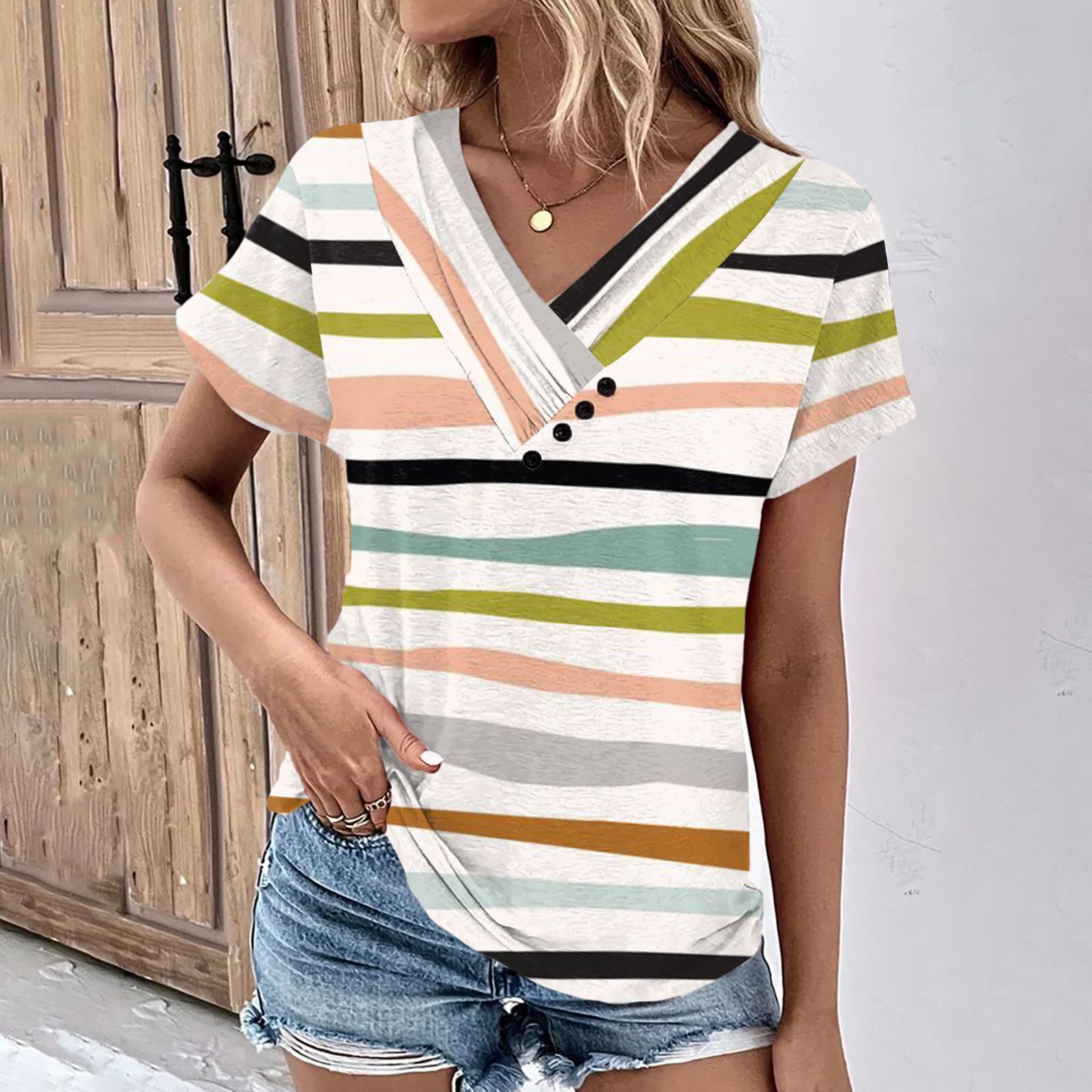 

Летние женские топы с цветочным узором для женщин, удобные женские топы с v-образным вырезом и короткими рукавами, футболки большого размера M