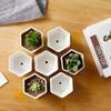 Six-sided Ceramic Pot Succulent Flowerpot Set With Bamboo Support For Desktop Office Decoration (excluding Plants)