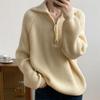 Autumn and winter new gentle solid color half-open lapel pit strip design sense small short knitted pullover sweater women