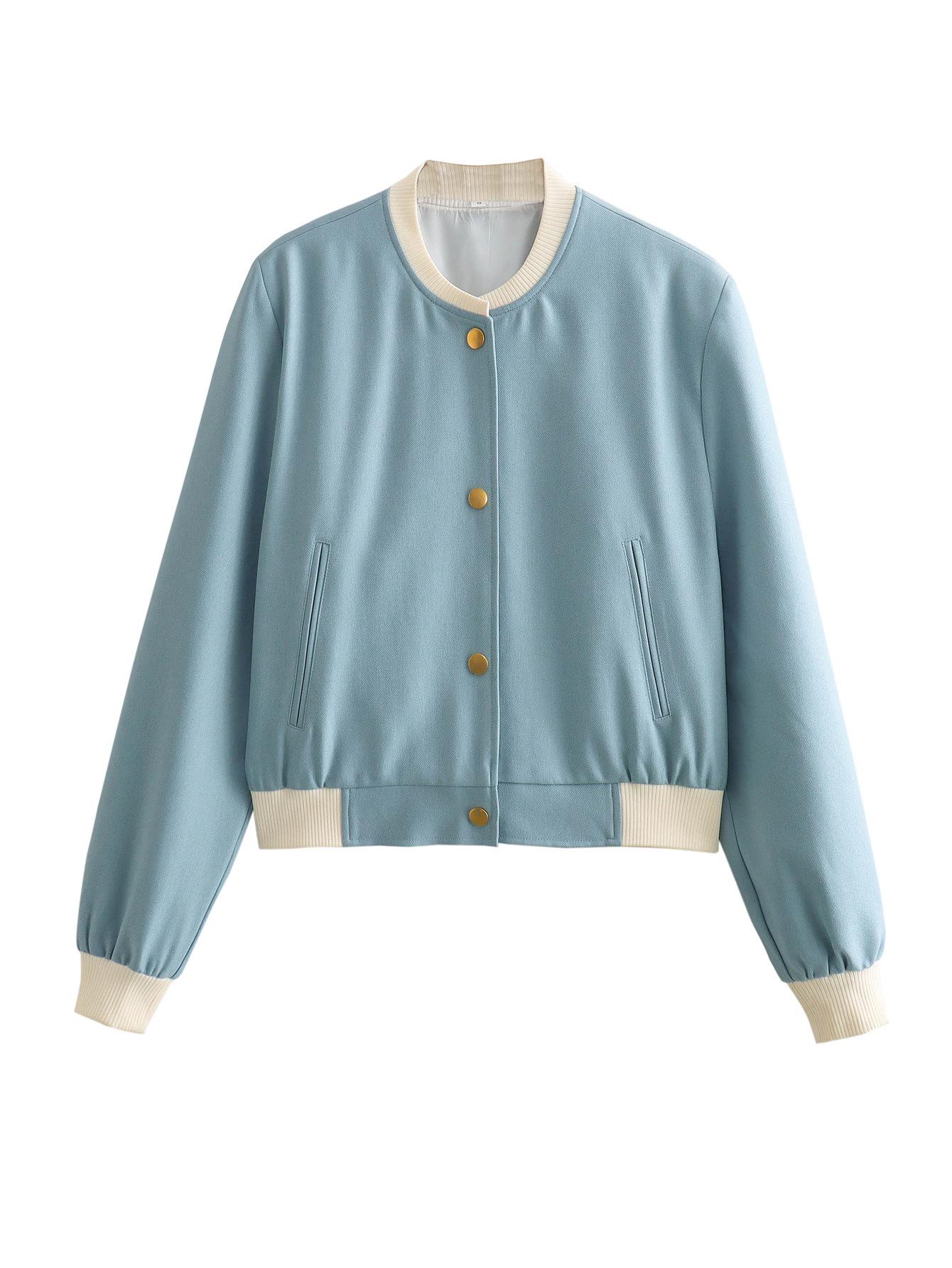 

2024 Куртка-бомбер байкерского стиля с воротником-стойкой, цветными блоками и двойными карманами Medium