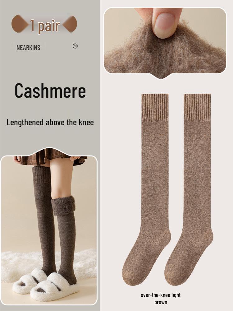 Women's Wool Over-the-Knee Fleece-Lined White Socks - Imitation Cashmere Long, Maternity Plus Size, Thick, Warm, Autumn & Winter Style