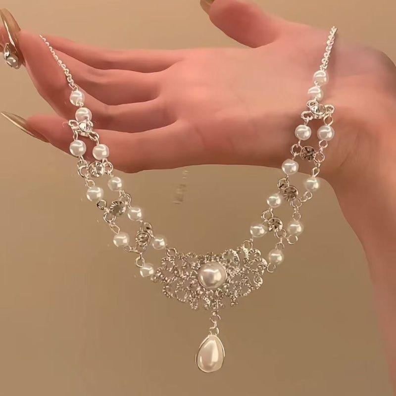 1 Piece Summer Sweet Women Choker Collarbone Chain  Pearl Fringe Necklace Luxury Minimalist Accessories