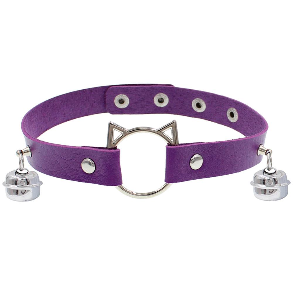 Eco-friendly PU Leather European and American Cartoon Cat Head Bell Collar Dark Punk Wind Choker Necklace Necklace Female