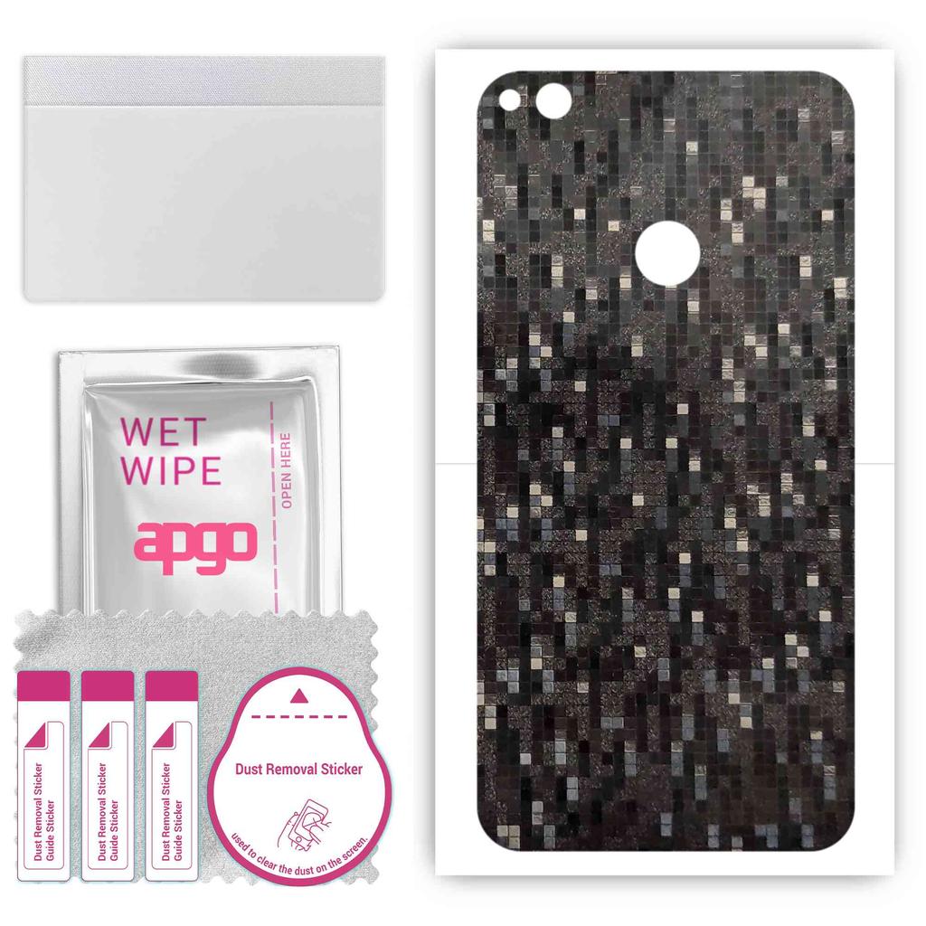 apgo Ochranná samolepka na záda kompatibilní s Huawei P9 Lite (2017), Fólie, fólie, vinyl - vzor uhlíkově černý pixel