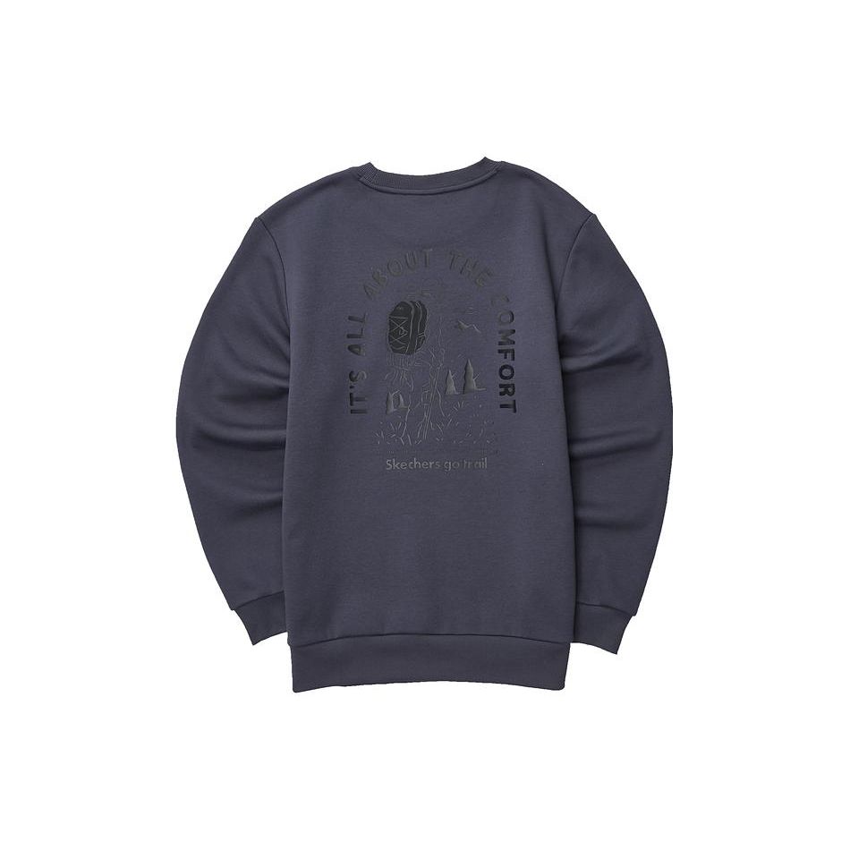 Skechers Sport Lifestyle Series Printed Letter Crewneck Pullover Fleece Sweatshirt Men Sweatshirt Odyssey-Gray L423M083-026R