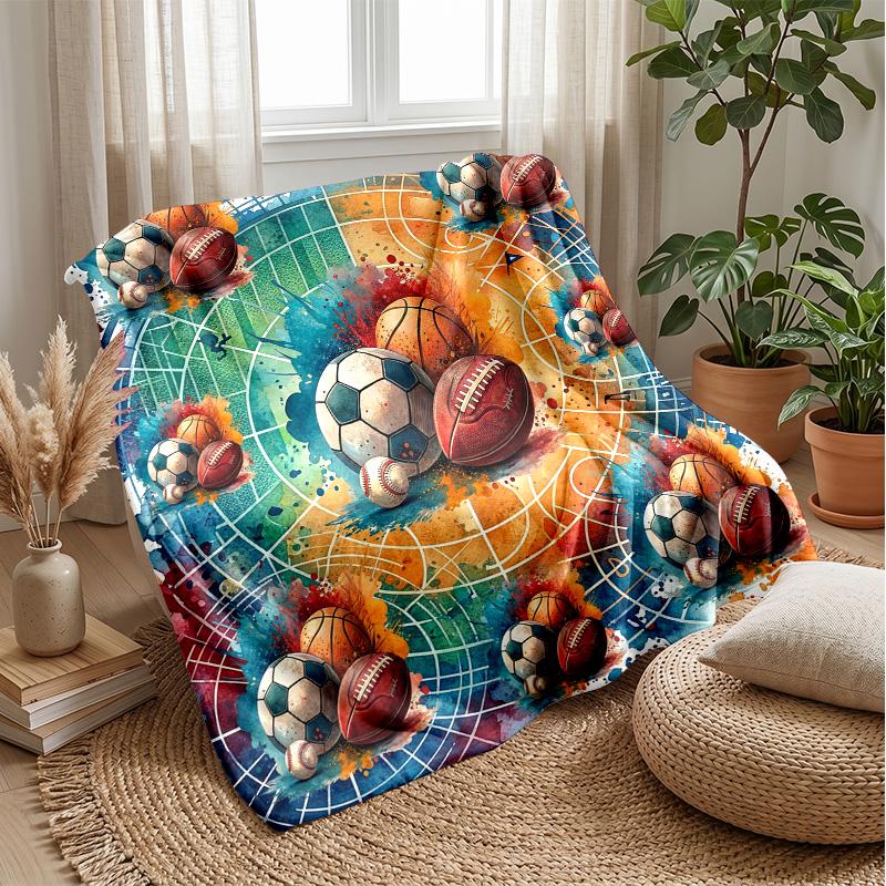 Sports Ball Collection Theme Blanket Lightweight Warm Flannel Blanket Decorative Throw Blanket for Home Decoration
