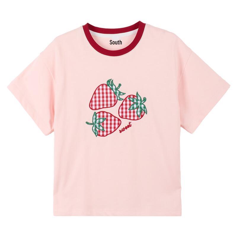 Girls' Color-Block Strawberry Print Cotton T-Shirt