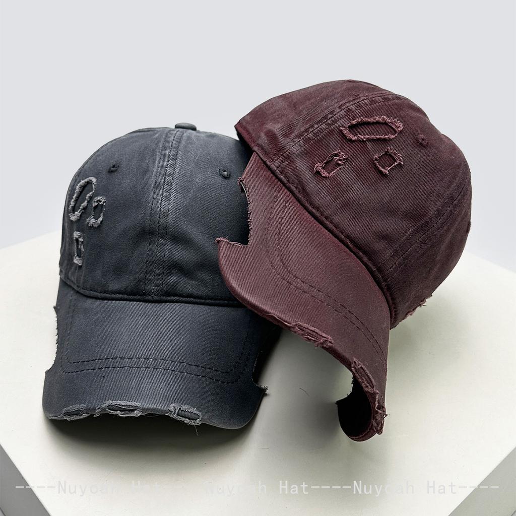 Baseball Wax Brush Style Broken Women  Men Her Him For Fresh Caps Peaked Hats Sunshade Irregular Brim Versatile Personal Distress Fashion Retro