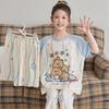 Girls Cotton Pajama Set Short Sleeve Long Pants Cartoon Print Sleepwear Kids Home Wear