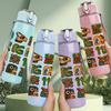 1PC Multi Language Letter Art 750ml Color Plastic Sports Water Bottle Leakproof Flip Straw Lid Suitable for Sports Office Home Use