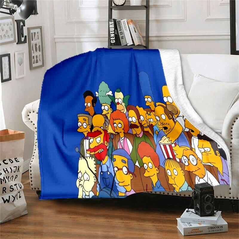 S-Simpson Měkký plyšový rozkládací pohovka Hodící Cartoon Moderní flanelové přikrývka Potah Tištěná přikrývka Dárek Piknikové deky