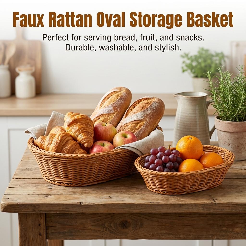 Wicker Storage Basket For Bread Vegetable Fruit Natural Look Organizer