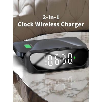 Multi-funktionale ladegerät desktop uhr handy drahtlose ladegerät digital display 2-in-1 uhr drahtlose ladegerät ein setzen eine