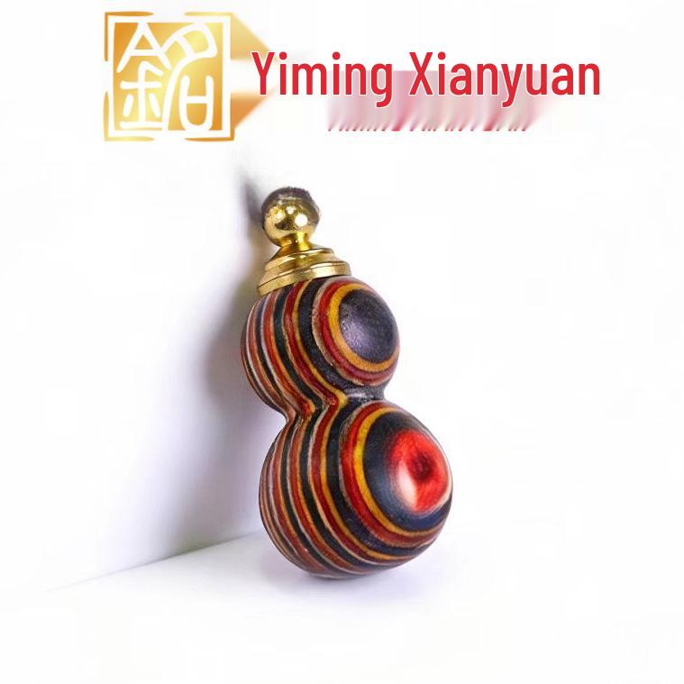 Rainbow Wood Copper Gourd Keychain Pendant – New Chinese Style Bag Charm