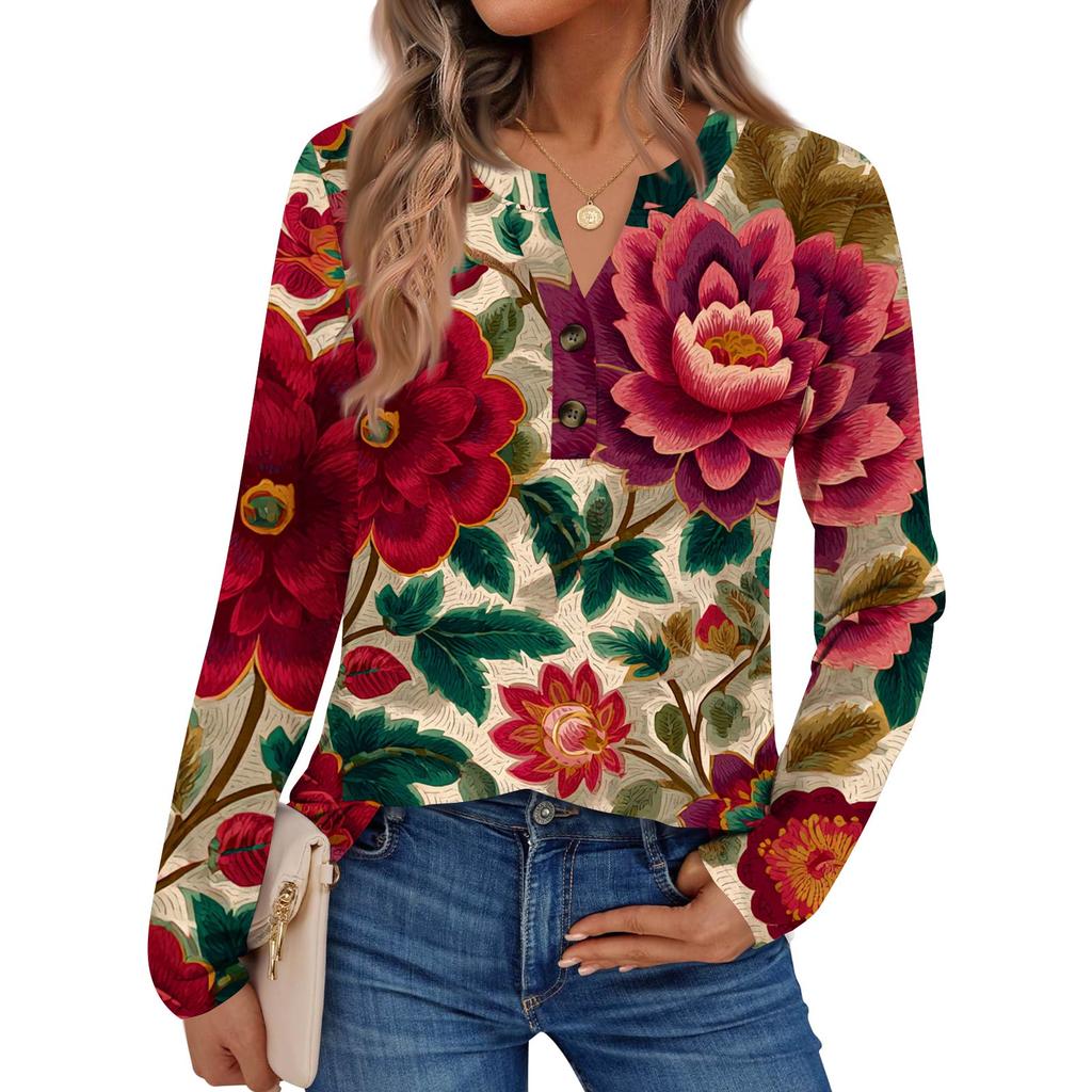 Women's Print Long Sleeve Shirts Elegant Casual Tops Trendy Shirts Tops