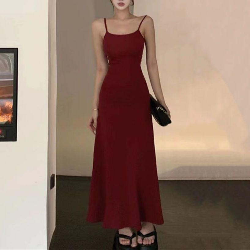 Summer 2026 Women's Elegant Slimming A-line Bodycon Dress with Spaghetti Straps