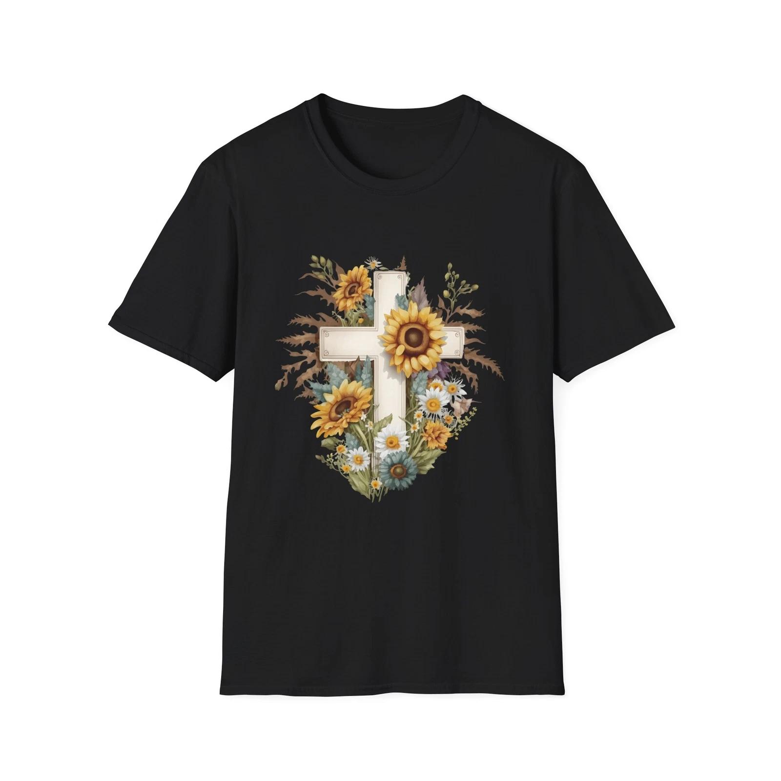 Floral Cross Unisex Softstyle T-Shirt, Faith Shirt, Birthday Gift, Spring 3XL