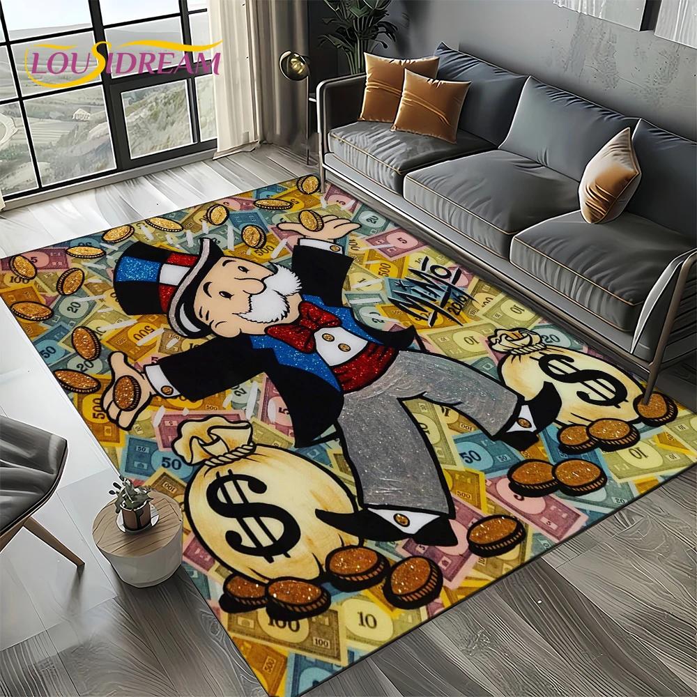 3D Rich Man Game Monopoly Dollar Cartoon Carpet Rug for Living Room Bedroom Home Sofa Decoration,Kid Area Rug Non-slip Floor Mat