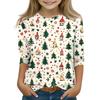 Christmas Day Print Tops For Youth Girls 5-16 Years Round Neck 3/4 Sleeves T-Shirts Trendy Tops Outfit Tees