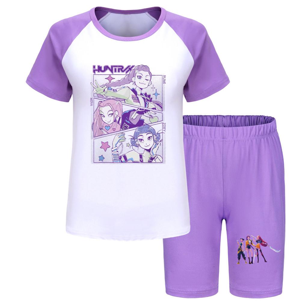 Kpop Demon Hunters Children Summer Sports Set With Cotton Tee And Shorts For Kids