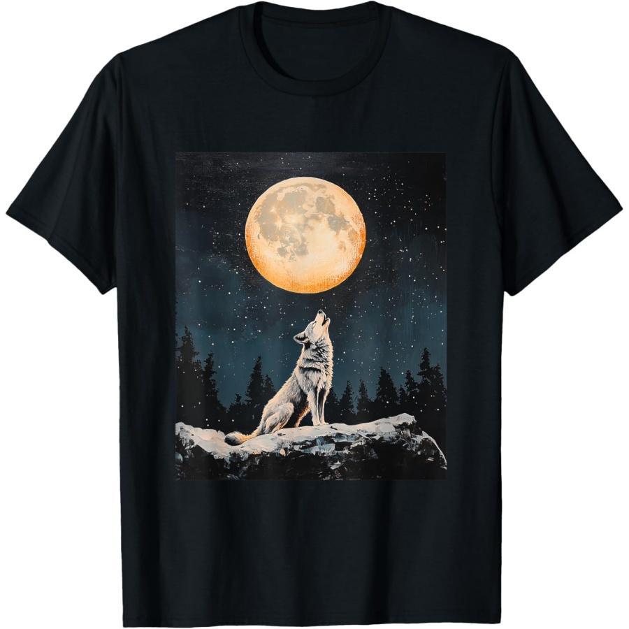 Wolf Wolves Moon Starry Night Graphic T-Shirt S