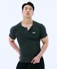 Mihag Metal Logo Muscle Fit Henley Neck T-Shirt (Khaki)