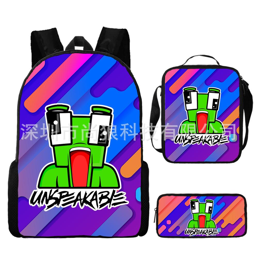 Unspeakable Pattern Schoolbag Large Capacity Backpack Shoulder Bag Pencil Case Three-Piece Set