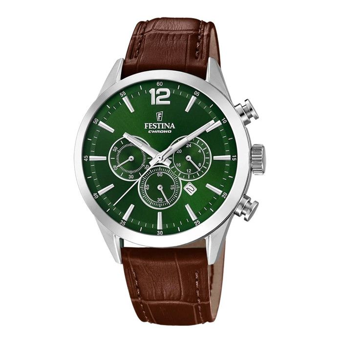 Montre homme - Festina - F20343/B - Cuir marron - Chronographe - Cadran vert