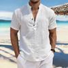 Heren Casual Linnen Korte Mouw Henley Shirt