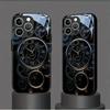 Black Gold Mechanical Clock Pattern Tempered Glass Phone Case For iPhone 17 16 15 Pro Max 14 13 12 11 17Air 7 Plus XR XS X Cover