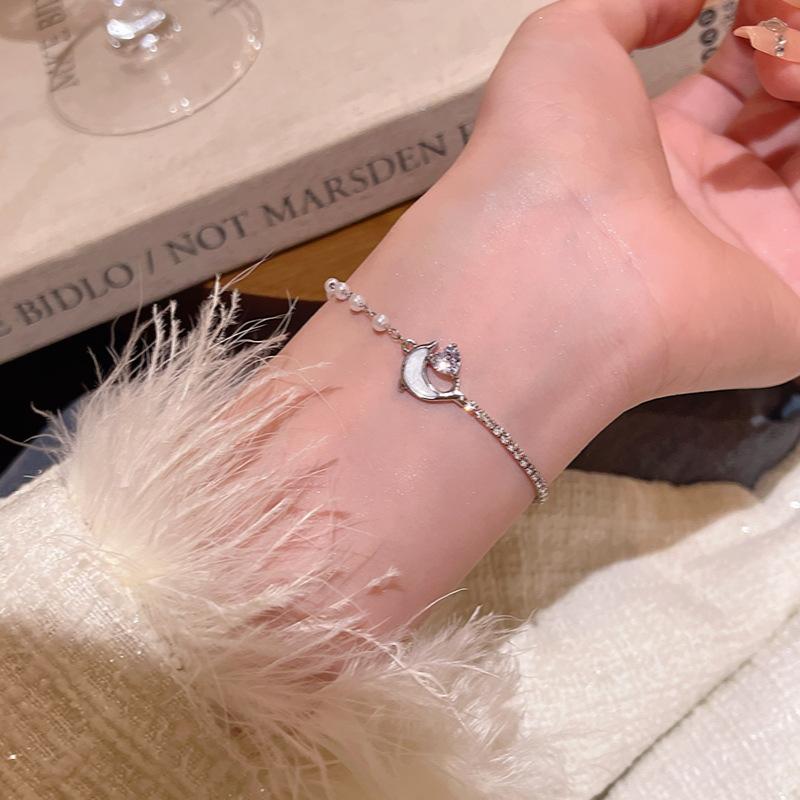 Zircon love dolphin bracelet women s unique pearl bracelet adjustable pull-out jewelry