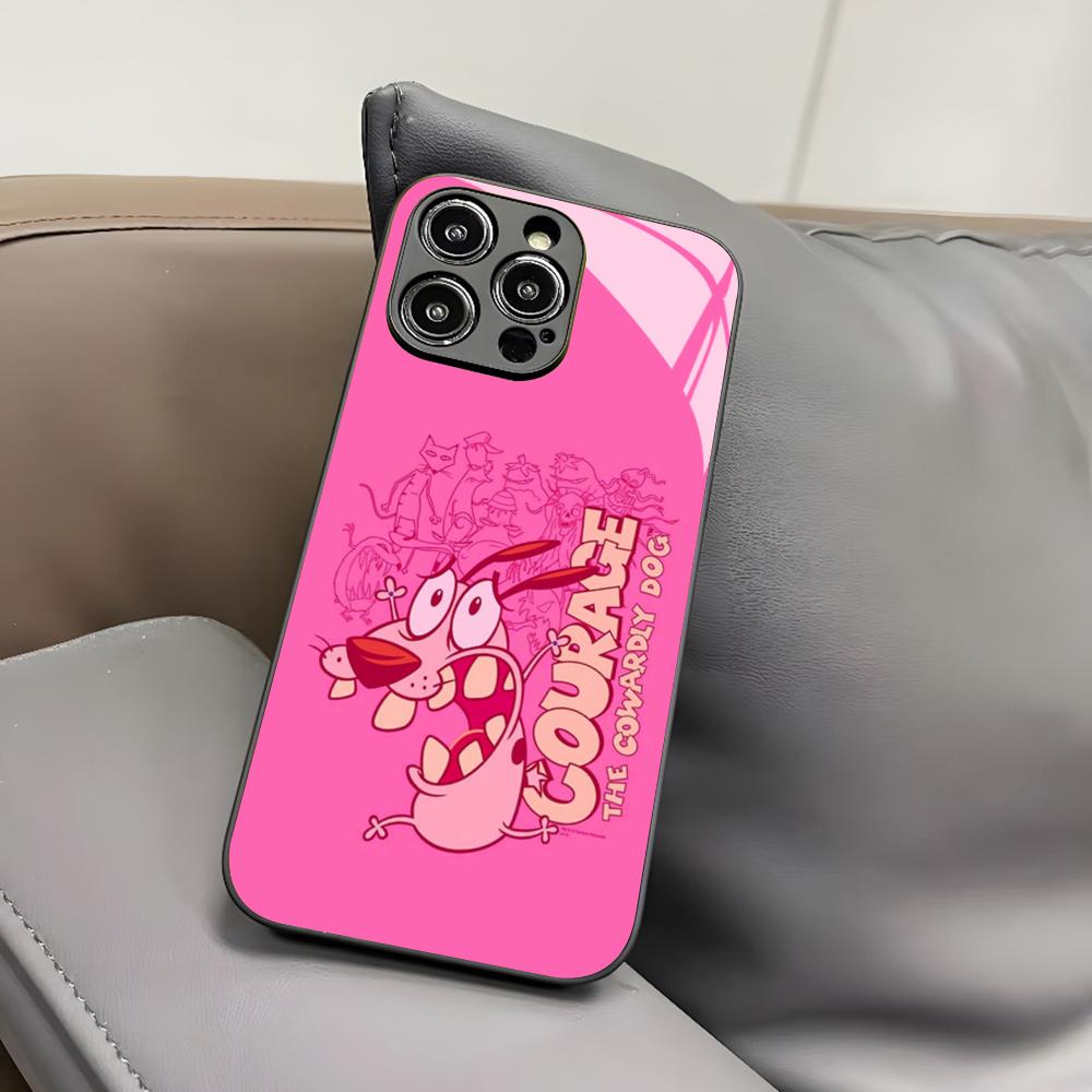 Coque de téléphone CARTOON COURAGEOUS pour Iphone 17 Air 16 15 14 12 11 13 Pro Max Mini X Xr Xs Puls Housse en Verre Noir