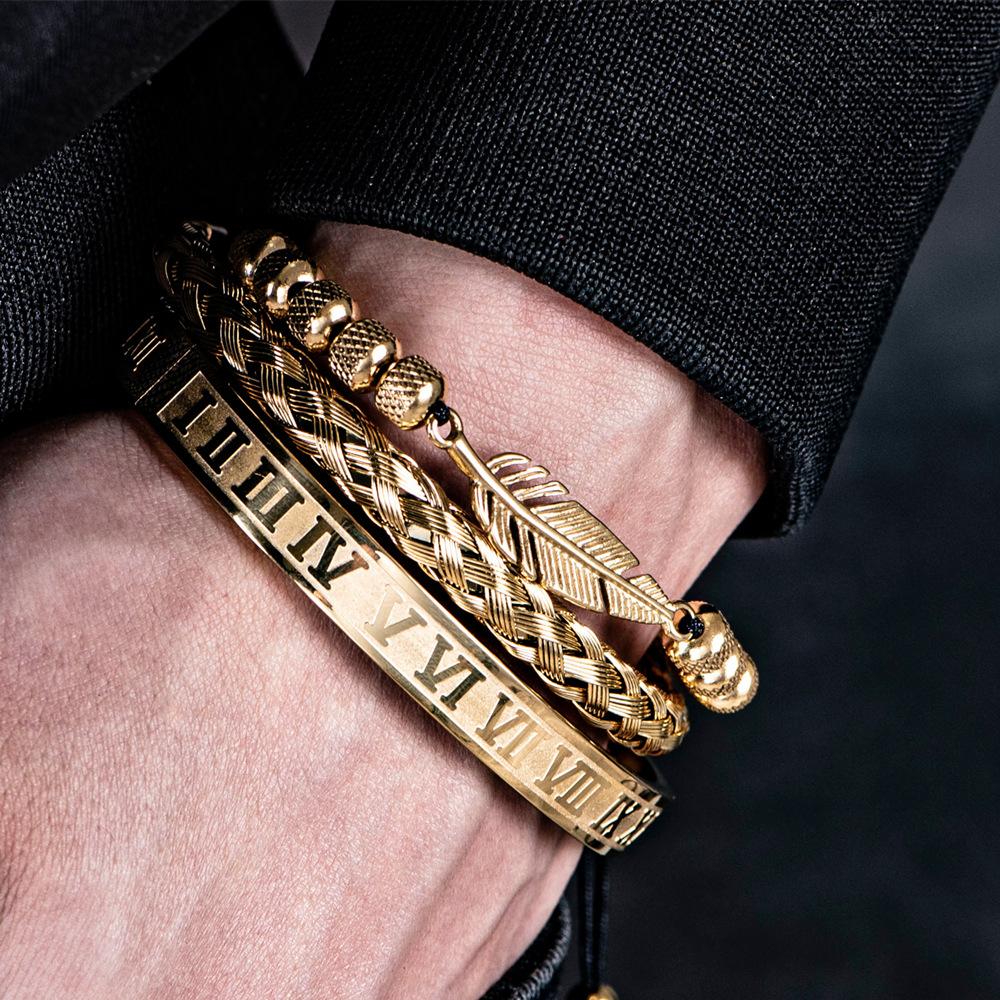 2026 Feather Bracelet European and American Reticulated Roman Numeral Bracelet Set