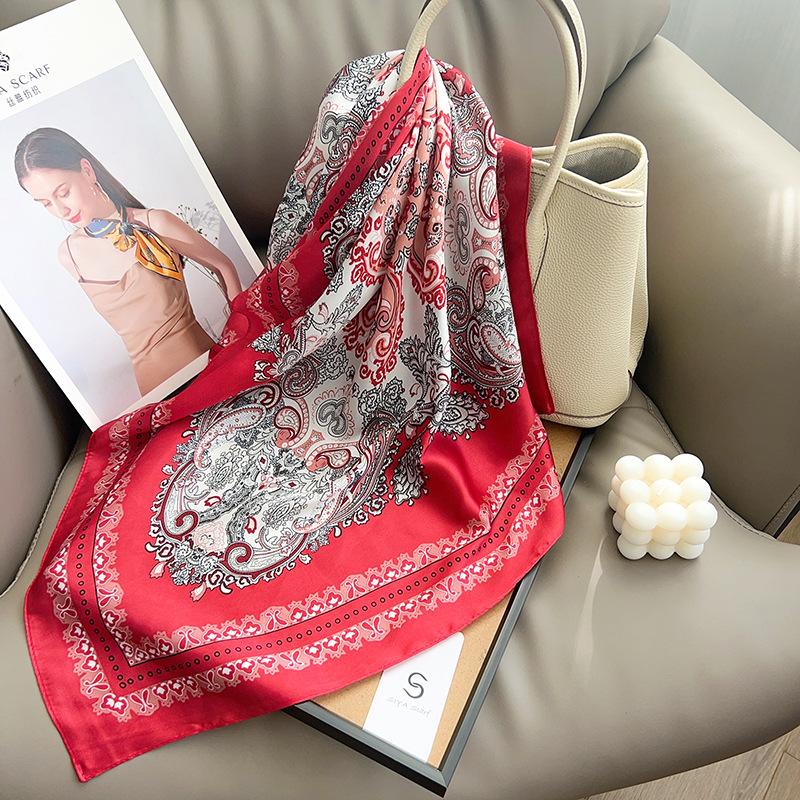 European and American classic cashew pattern silk scarf women's trend versatile scarf shawl imitation silk square scarf headscarf