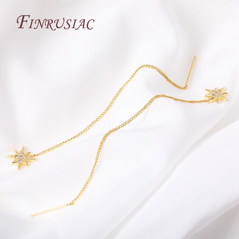 Trendy Long Tassel Chain Ear Wire Hanging Earring Female 18K Real Gold Plated Shiny Star Ear Thread Earrings For Women Jewelry