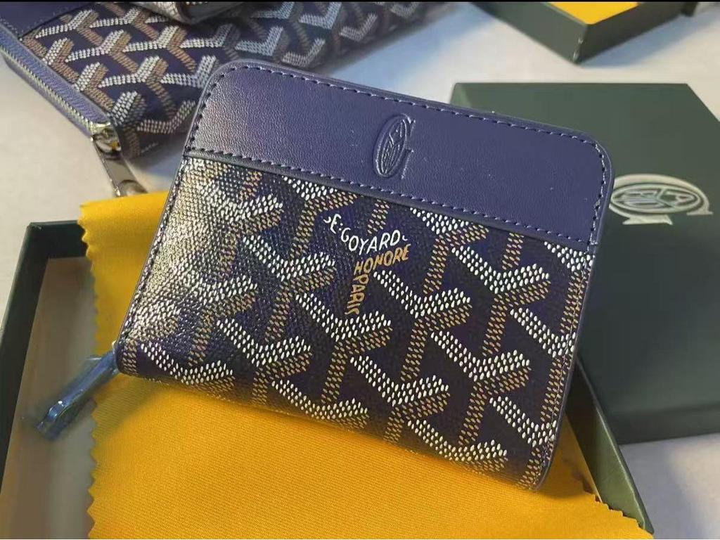 Goyard Signature Monogram Short Zipper Wallet In Calfskin Leather