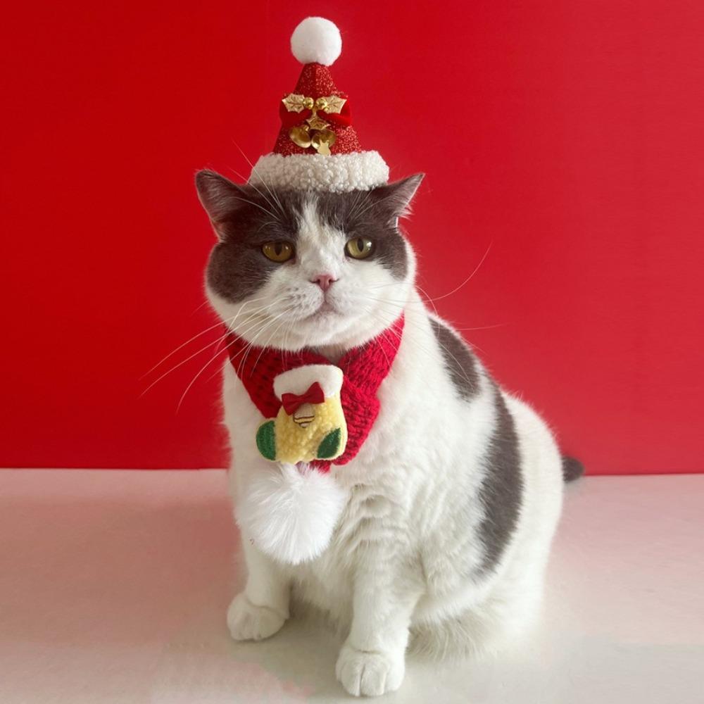 Verstellbarer Weihnachts-Haustier-Schal Weiches Gestricktes Katzen-Bandana Weiche Nikolaus-Strickschals Feiertagskostüm für Kleine Katzen Winterkleidung