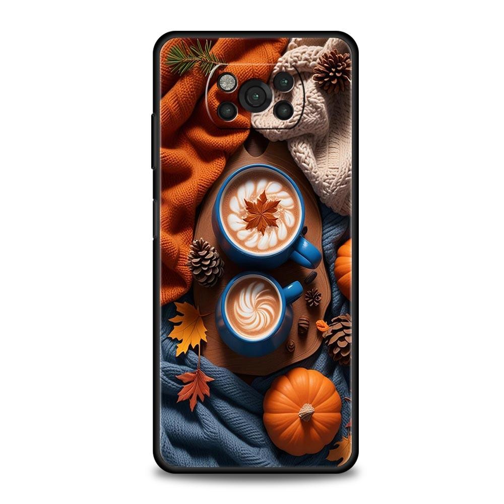 Pumpkin Autumn Leaves Coffee Phone Case Cover  for Xiaomi Poco F7 Ultra F6 F5 F4 F3 X6 X5 X4 X3 NFC C51 C55 M4 GT Soft TPU Shell